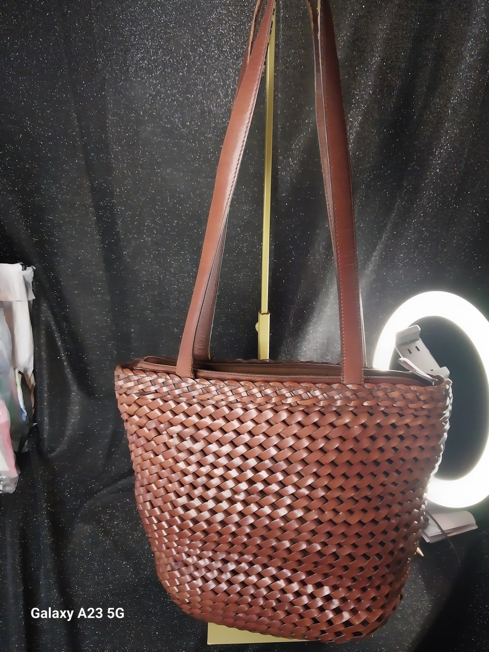Vintage Fossil ZB8413 Intrecciato Brown Leather Crossbody/Shoulder/Tote Bag